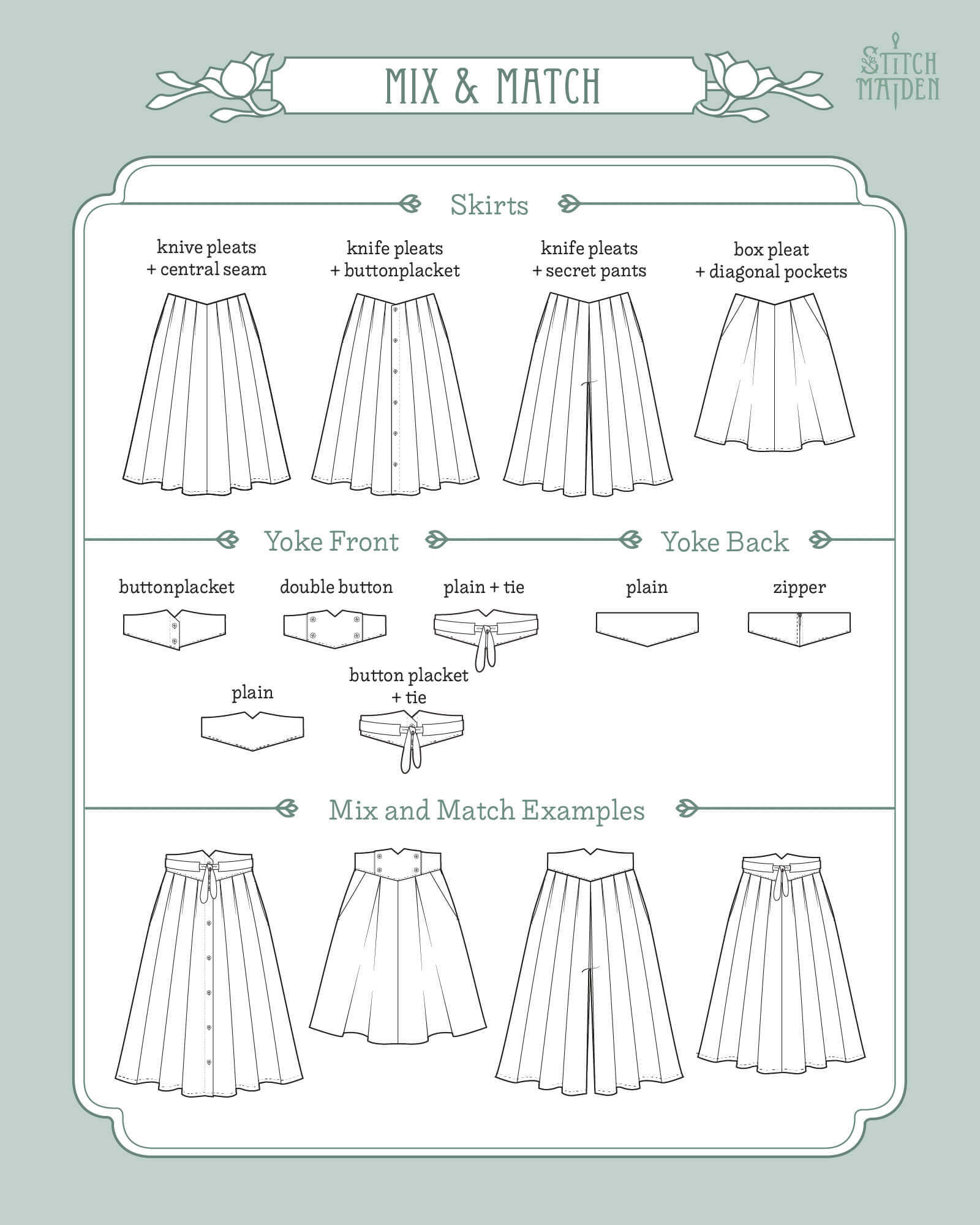 Yoke Knife Pleated Skirt Pattern Daffodil PDF Sewing Pattern By